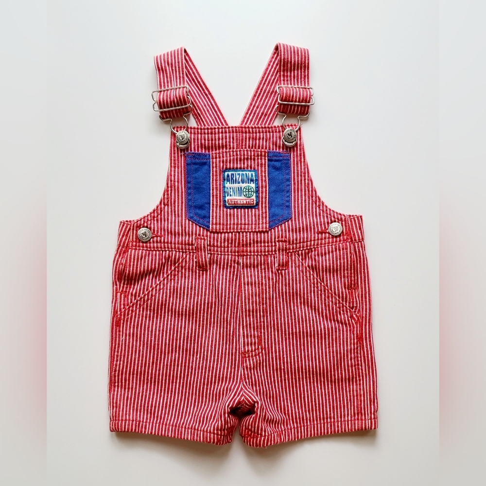 Vintage 80s/90s Little Arizona Jean Company Red Striped Bib Shortalls 3T Unisex